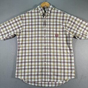 Vintage Roper Button Up Shirt Mens Large White Cowboy Plaid Stripes‎ Workwear